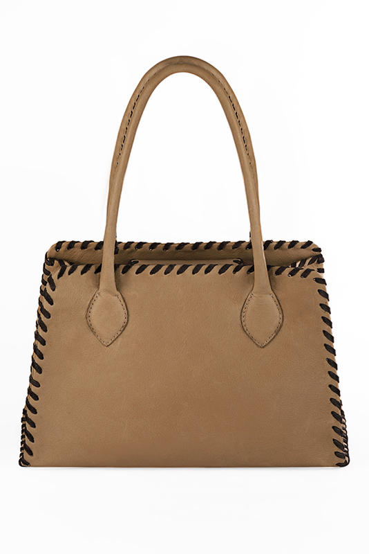 Dress handbag in camel beige and dark brown leather - Top view